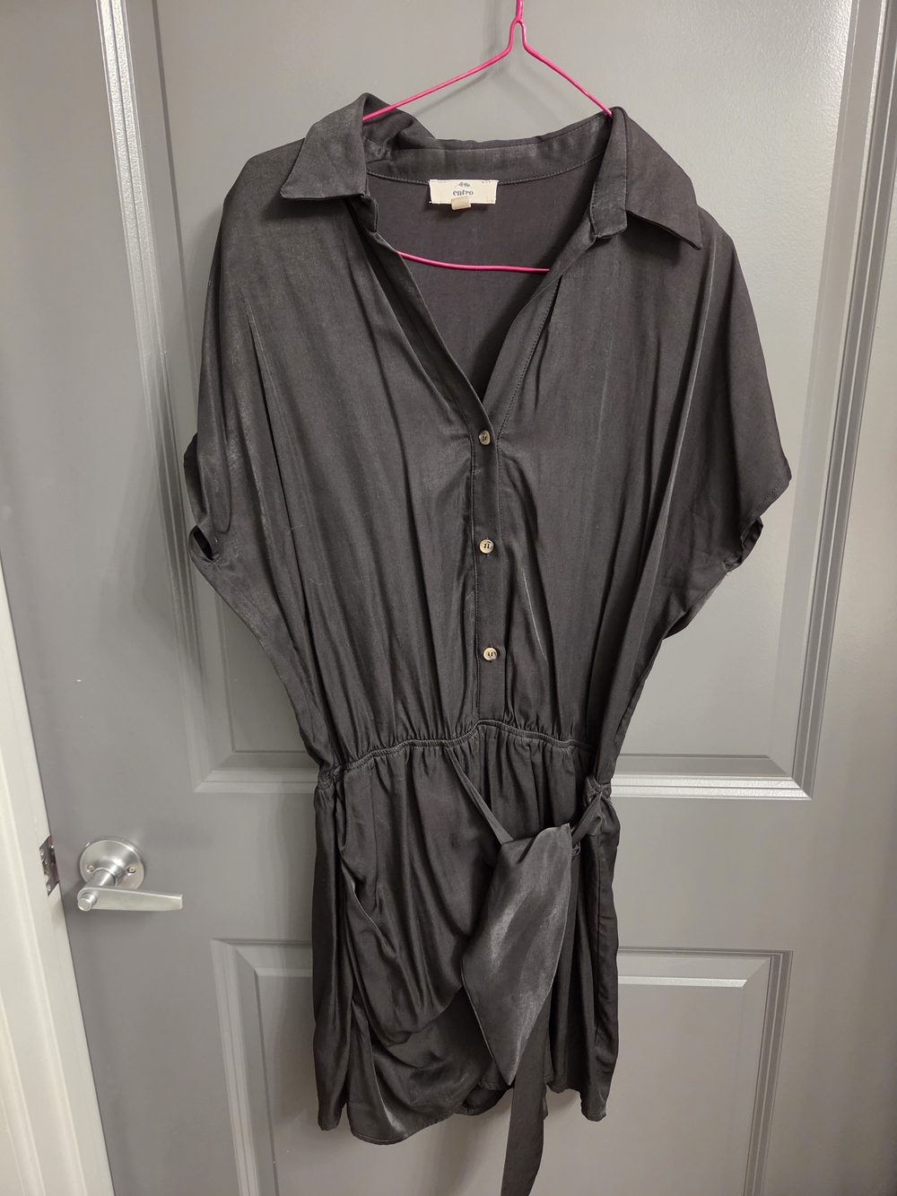 Entro Black Button-Front Wrap Waist Romper